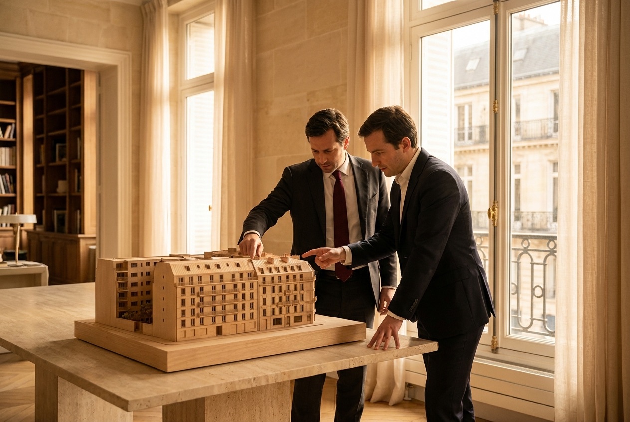 Partenaires autour d'une maquette de programme immobilier